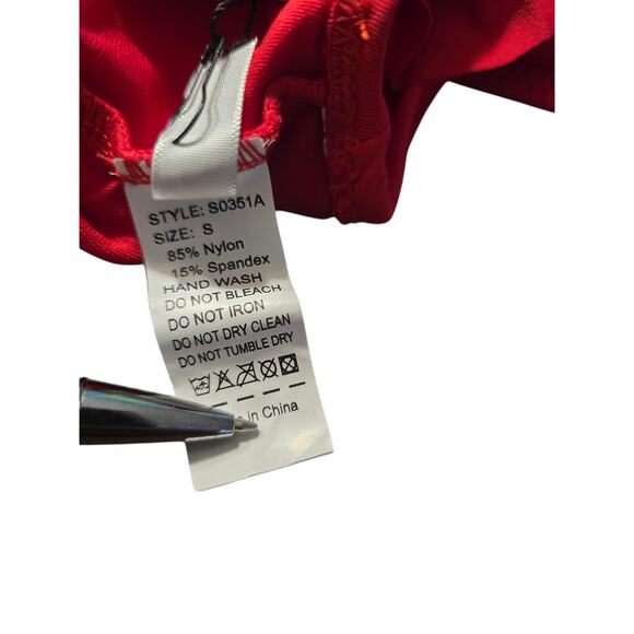 Envya Swimwear One Shoulder Ruffled‎ 2-Piece Bikini Red Swimsuit  Size S NWT - Picture 8 of 9